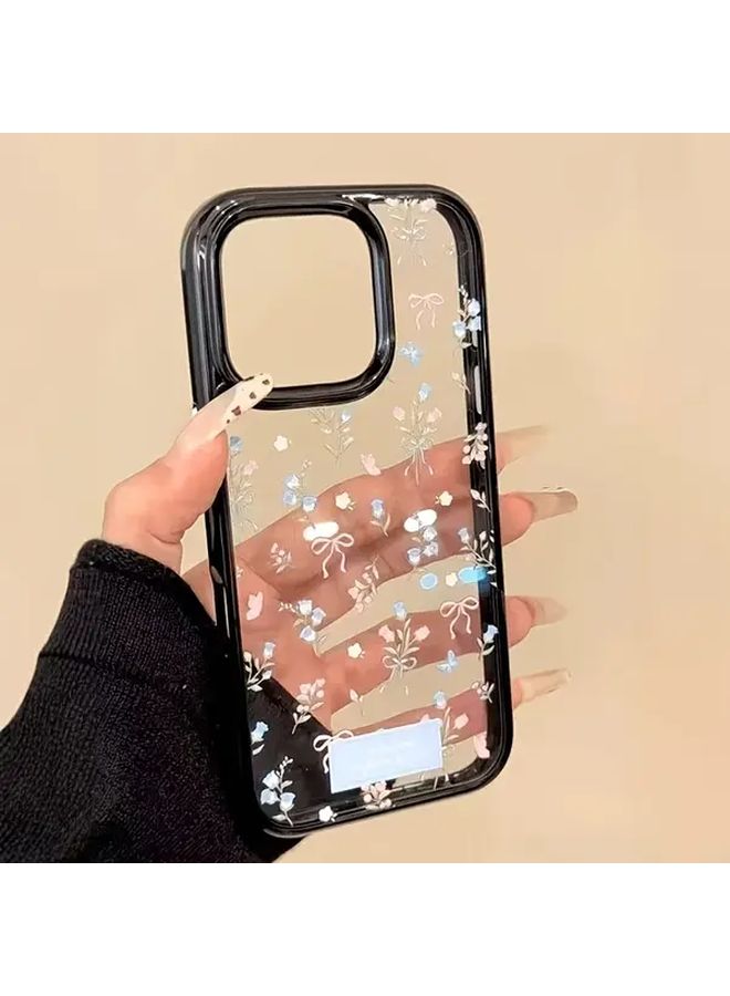 Black Flower Themed Transparent Acrylic Phone Case Compatible with iPhone 13 - Image 1
